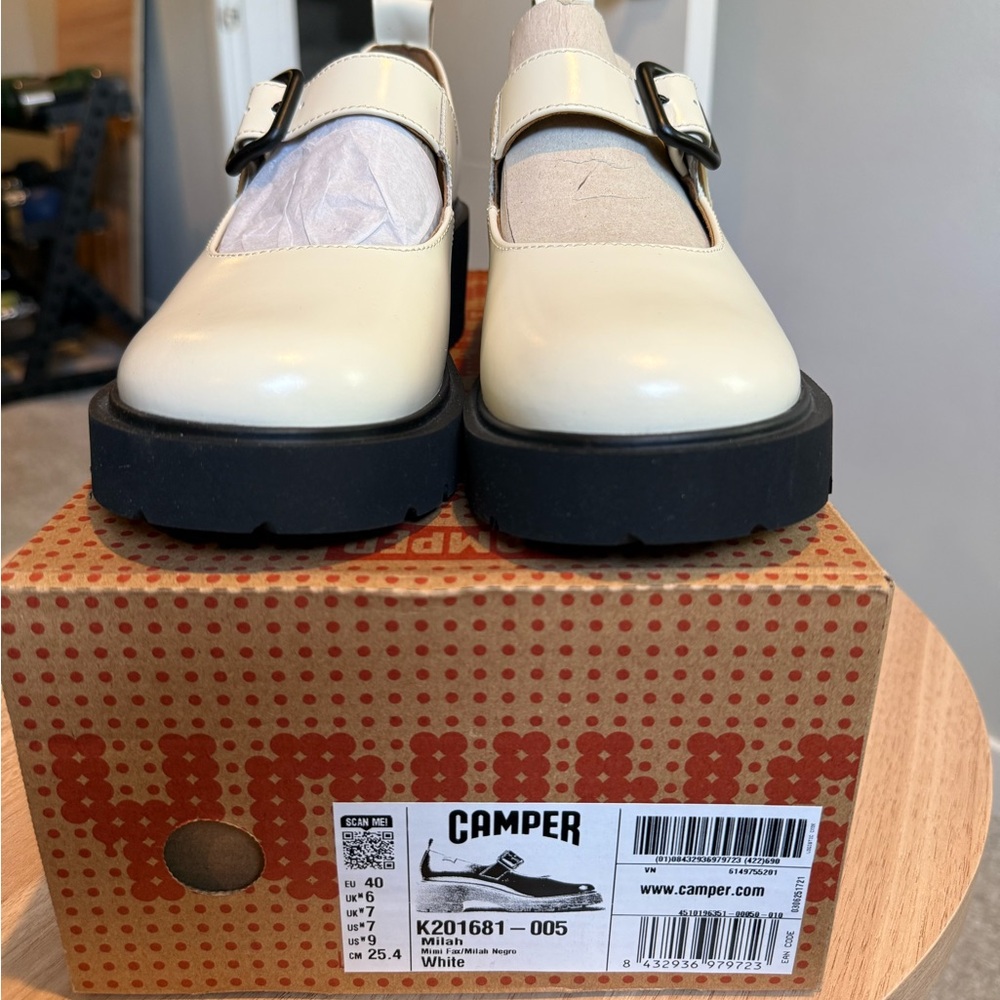 Camper Milah Mary Jane White Leather EU 40, Women’s 9, NIB Chunky Platform